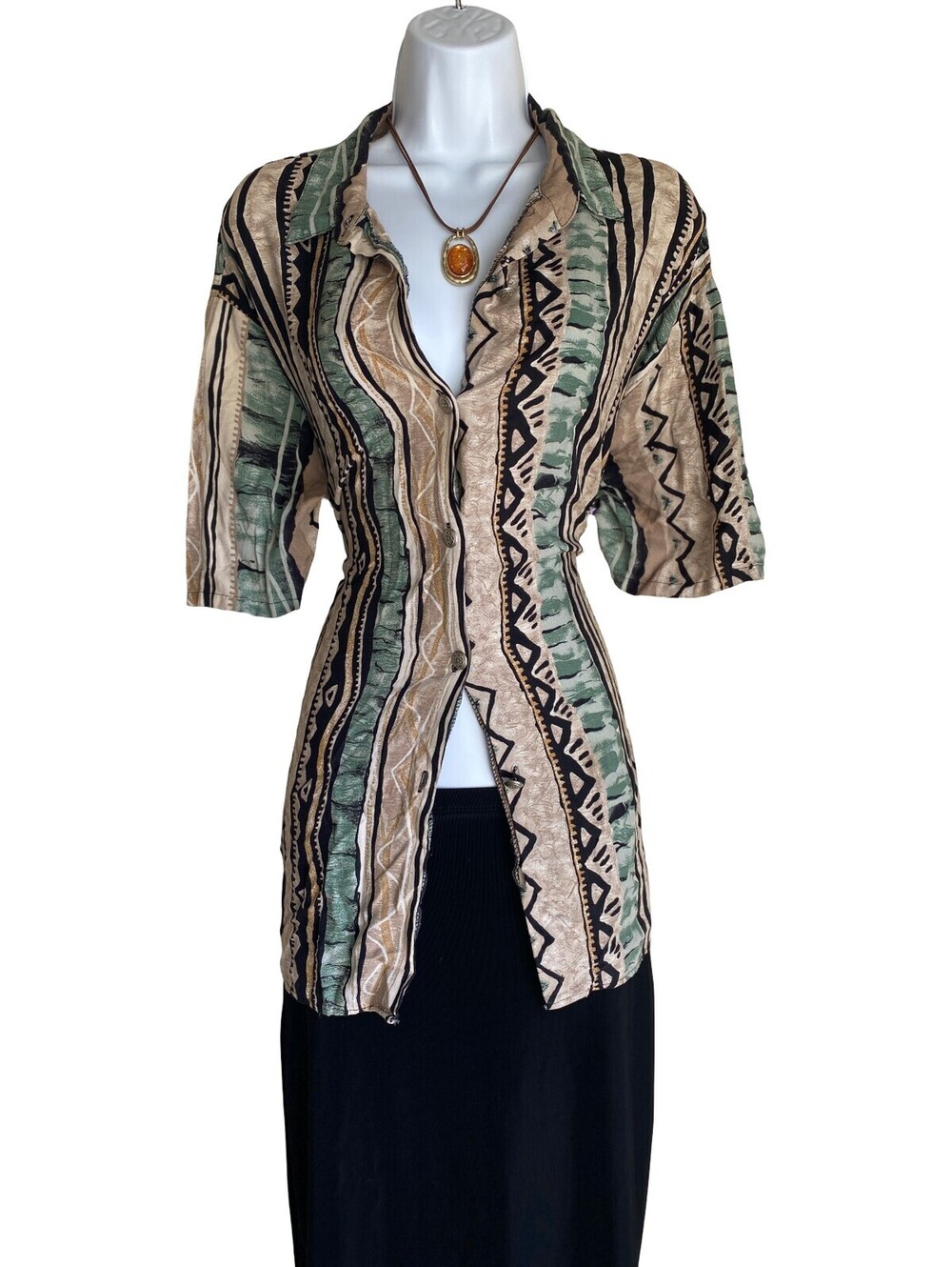 VTG Kathie Lee Plus Size 2X Button Up Tunic Blouse Afro Artsy Boho Fall Layering